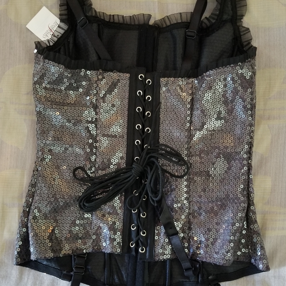 Black Sequined Corset (Fredrick's of Hollywood) Size Medium